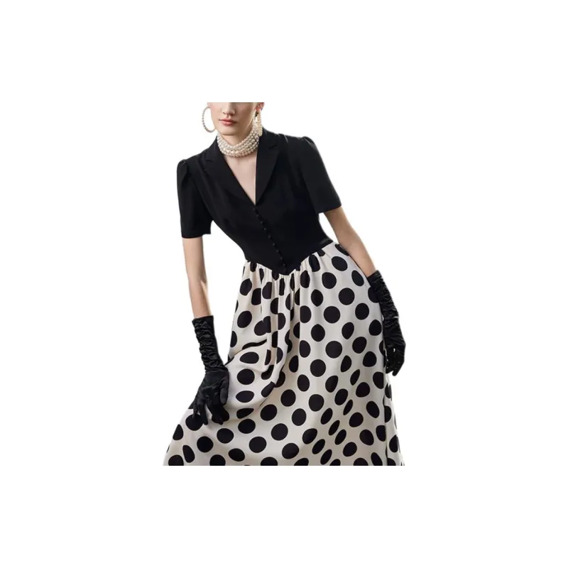 BESIONIA Short Sleeved Dress Women's Black Dot-4