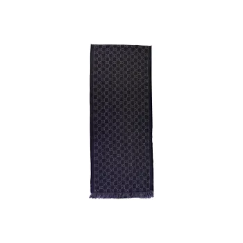 GUCCI Pure Wool Knit Scarves Unisex Dark Blue