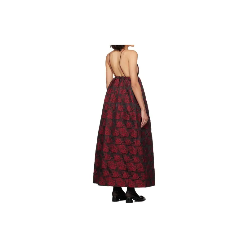 GANNI Botanical Jacquard Long Strap Dress Slip Dress Women's High Risk Red-4