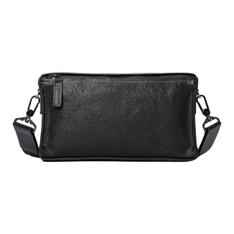 DOSRFINI Cow Leather Crossbody Bag Shoulder Bag Handheld Small Square Bag Regular Men's Black-0