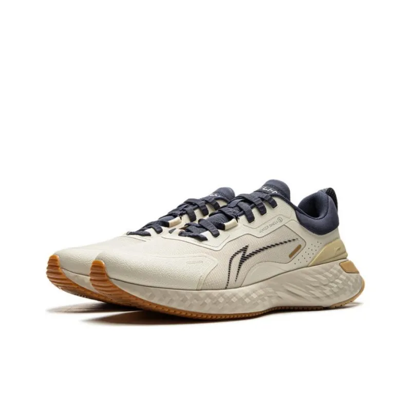 LiNing Cloud Shield Anti Slip Wear Resistant Low Top Casual Running Shoes Men's Beige Blue-2