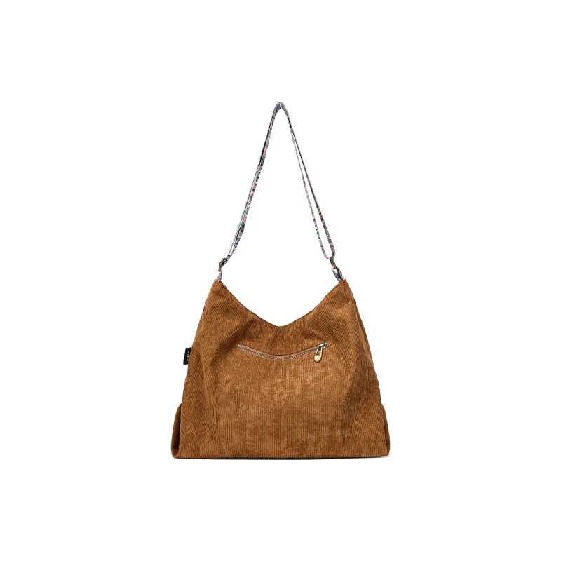 ST&SAT Fabric Shoulder Bag, Crossbody Bag, Tote Bag Large Size Women's Brown/Gray-3