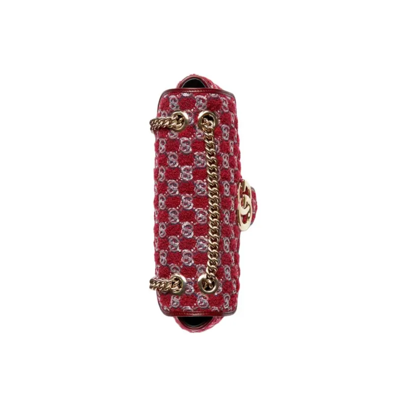 GUCCI Tweed Shoulder Bag Trumpets Women's Red-4