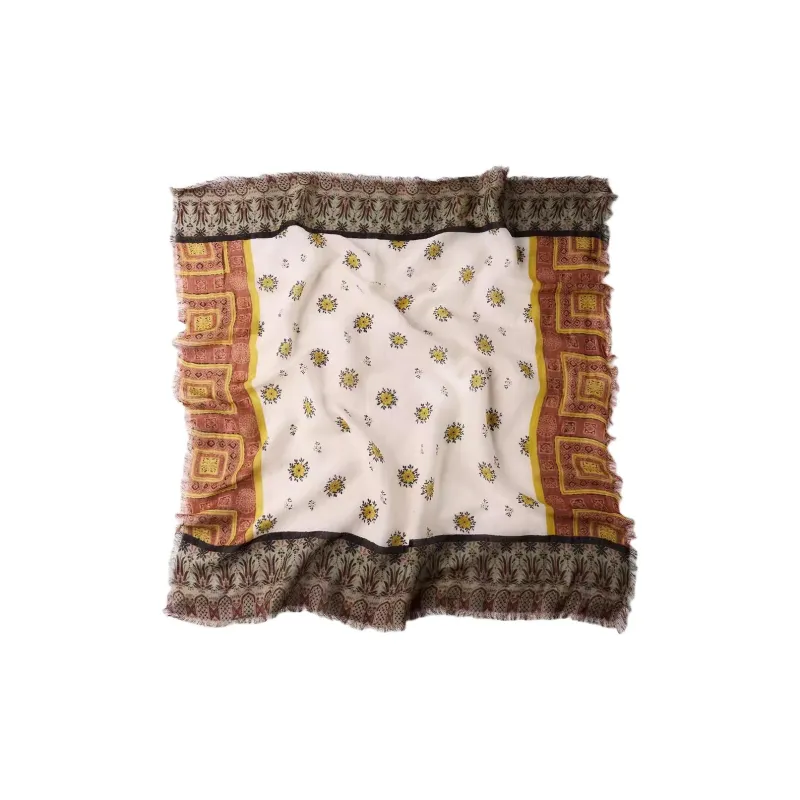 ZARA Cotton Cashmere Silk Scarves Women's Multicolor-1