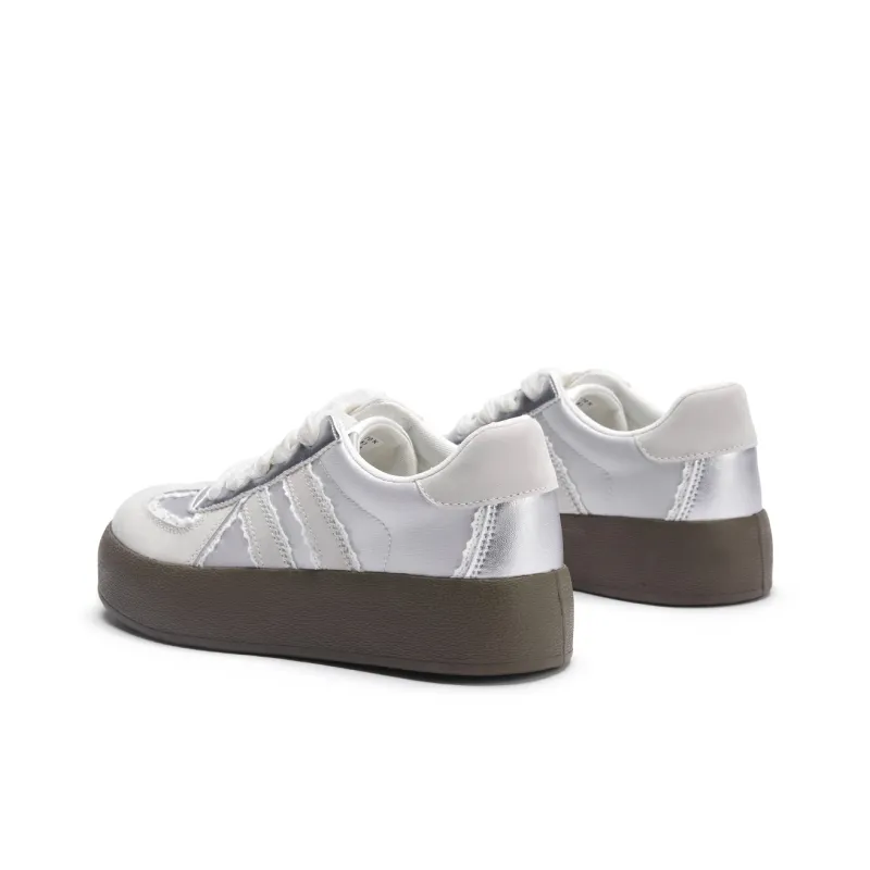 Hotwind Cream Lace Series Low Top Skateboard Shoes Women's White Silver-6