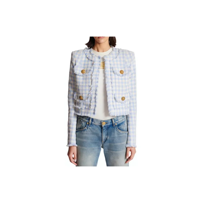 BALMAIN Gingham Tweed Jacket-3