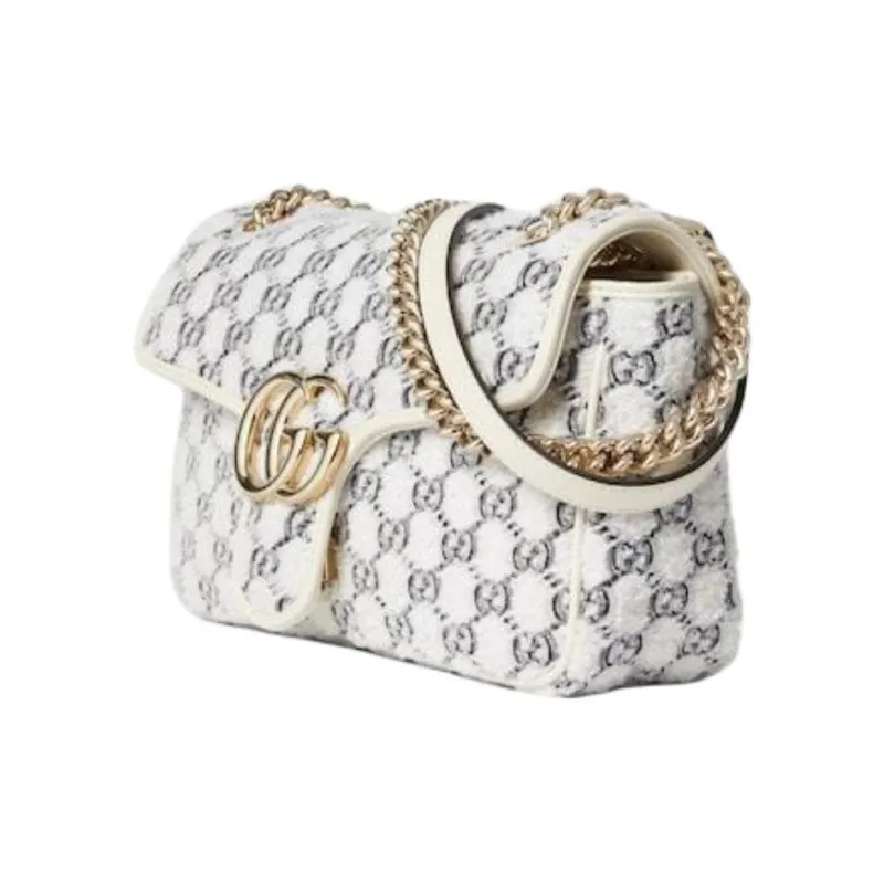 GUCCI GG Marmont Tweed Shoulder Bag, Crossbody Bag Trumpets Women's White-1