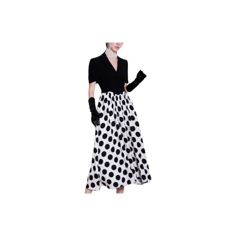 BESIONIA Short Sleeved Dress Women's Black Dot-2