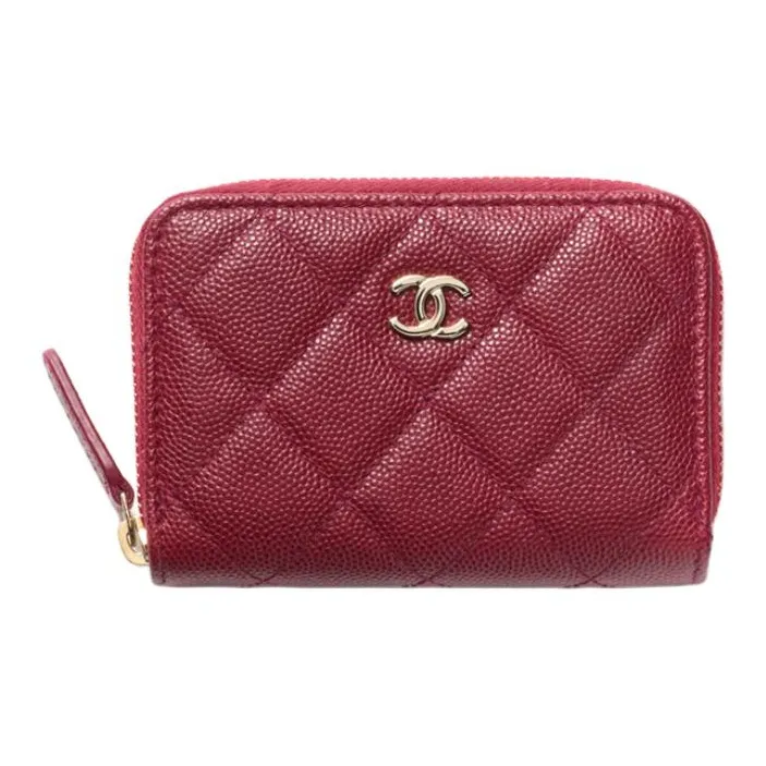 CHANEL 22K Autumn And Winter Shiny Calfskin Coin Purse Women's Burgundy-0