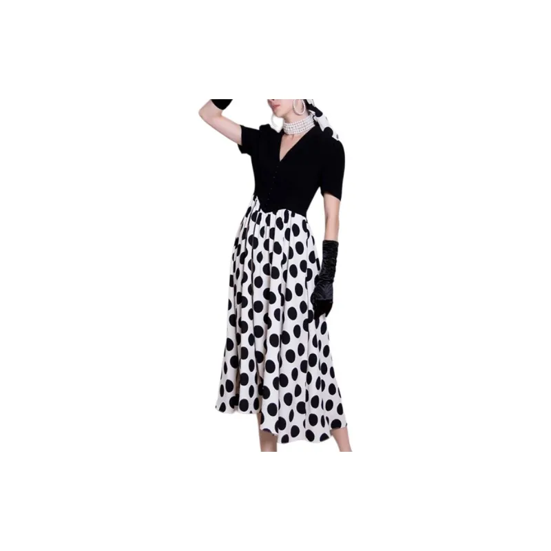 BESIONIA Short Sleeved Dress Women's Black Dot-3