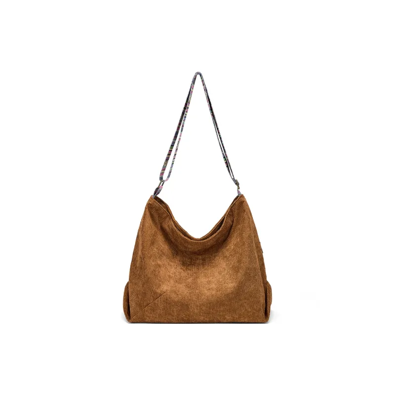 ST&SAT Fabric Shoulder Bag, Crossbody Bag, Tote Bag Large Size Women's Brown/Gray-2