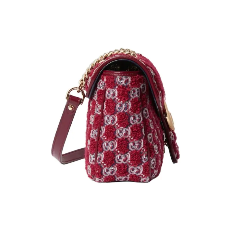 GUCCI Tweed Shoulder Bag Trumpets Women's Red-2