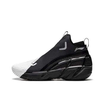LiNing Anti five 4 Cushioning Anti Slip And Wear Resistant Mid Top Basketball Shoes Men's Black White