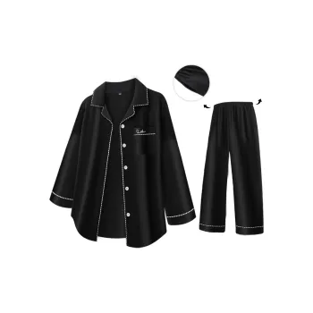 Qiao Ni Tong Pajama Set Spring Fall And Winter Men's Two-Piece Set Glow In The Dark Black