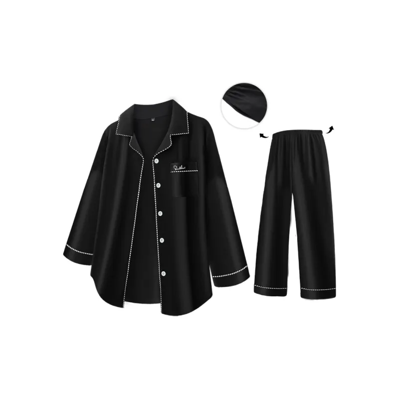 Qiao Ni Tong Pajama Set Spring Fall And Winter Men's Two-Piece Set Glow In The Dark Black-0