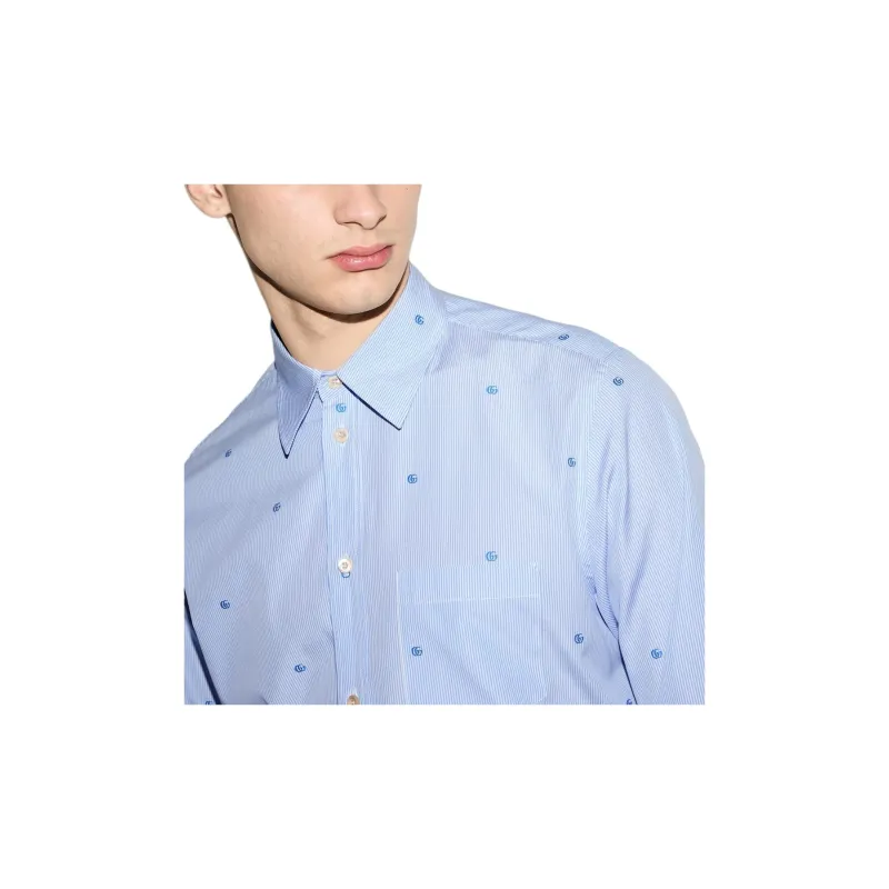 GUCCI Striped Logo embroidered Cotton Shirt-4
