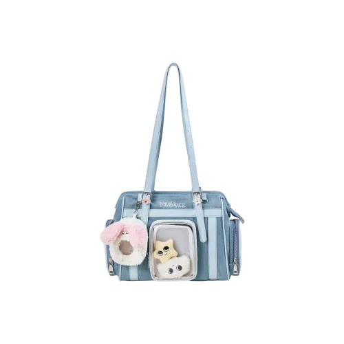 Sound For Life Fabric Double Shoulder Crossbody Bag, Shoulder Bag Women's Denim Blue/Ecru