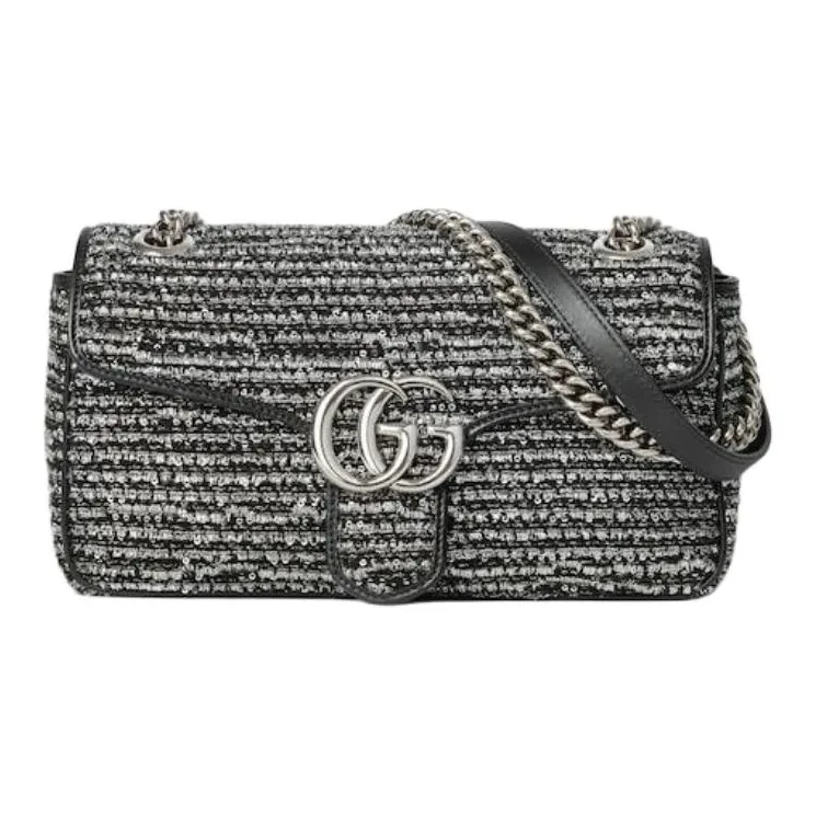 GUCCI GG Marmont Woolen Envelope Bag Handbag Shoulder Bag Small Size Women's Black-0