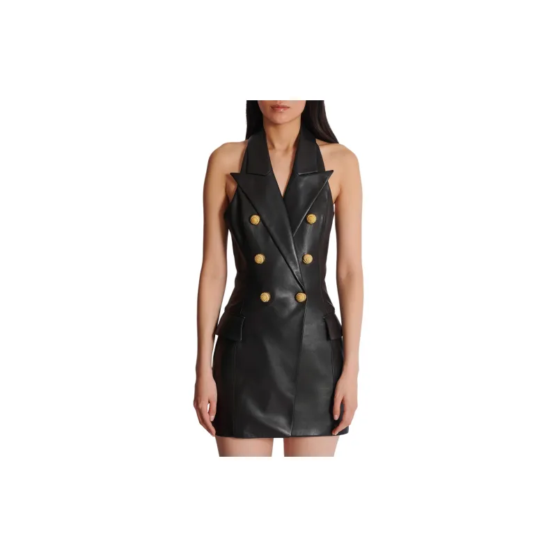 BALMAIN Leather Halterneck Dress-2