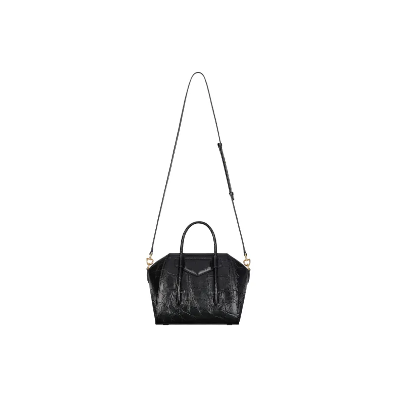 Givenchy Antigona Crocodile Pattern Embossed Cow Leather Shoulder Bag, Crossbody Bag, Handbag Mini Women's Black-2