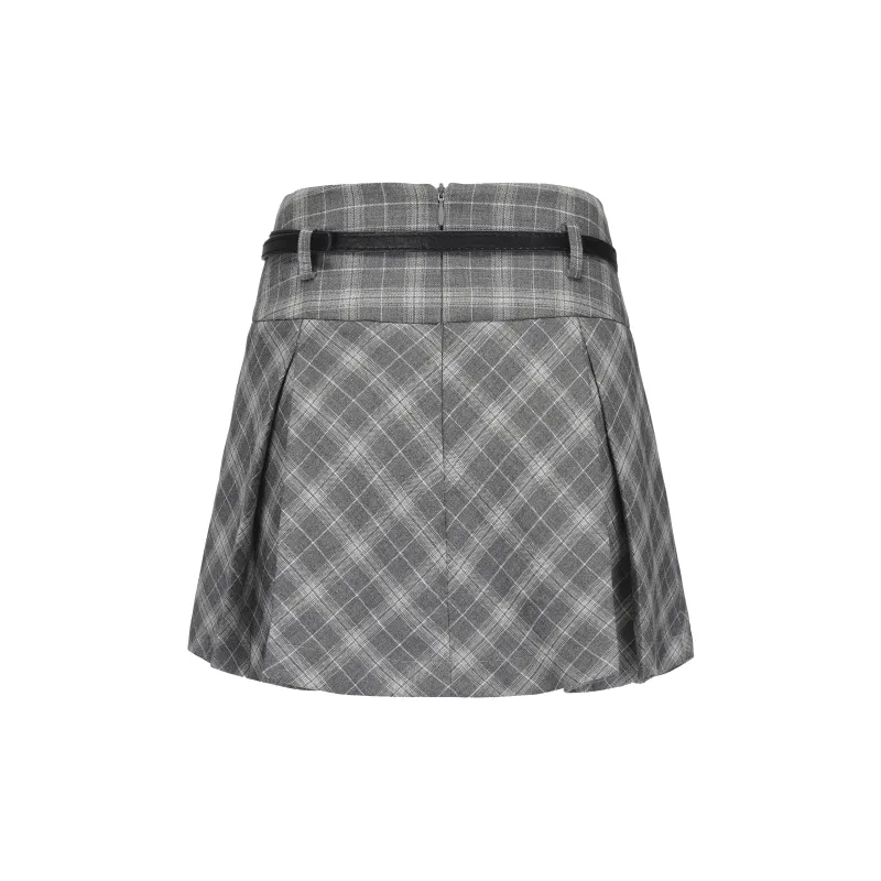 CHIWAWAMEME Casual Short Skirts Women's Gray Plaid-1