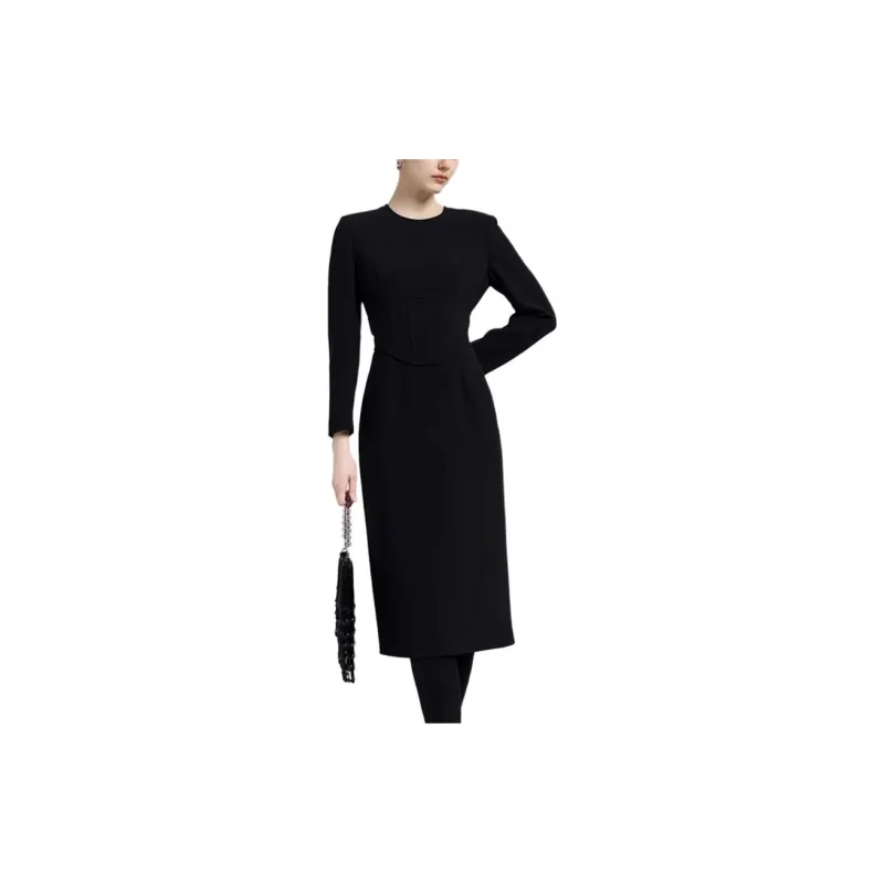 BESIONIA FW23 Long Sleeved Dresses Women's Black-3