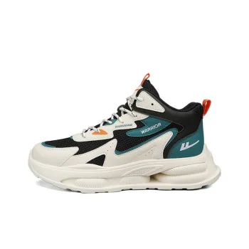 Warrior Cushioned Wear Resistant Breathable Height Increasing Mid Top Lace Up Chunky Sneakers Men's Black Beige Green