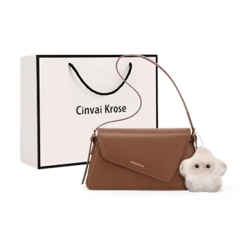 Simvay Clos Cow Leather With Synthetic Leather Shoulder Bag Crossbody Bag Shoulder Bag Small Size Women's Coffee