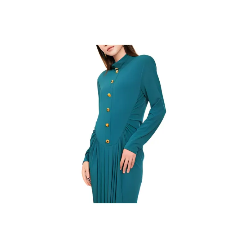 BESIONIA FW24 Long Sleeved Dresses Women's Peacock Blue-4