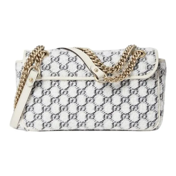 GUCCI GG Marmont Tweed Shoulder Bag, Crossbody Bag Trumpets Women's White-3