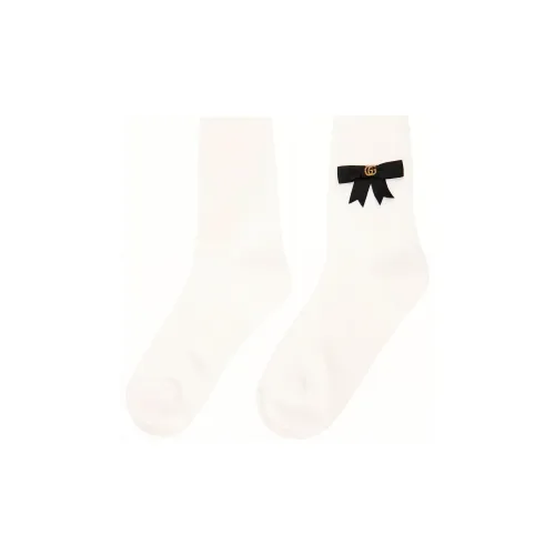 GUCCI Cotton Blend Socks With GG Bow White