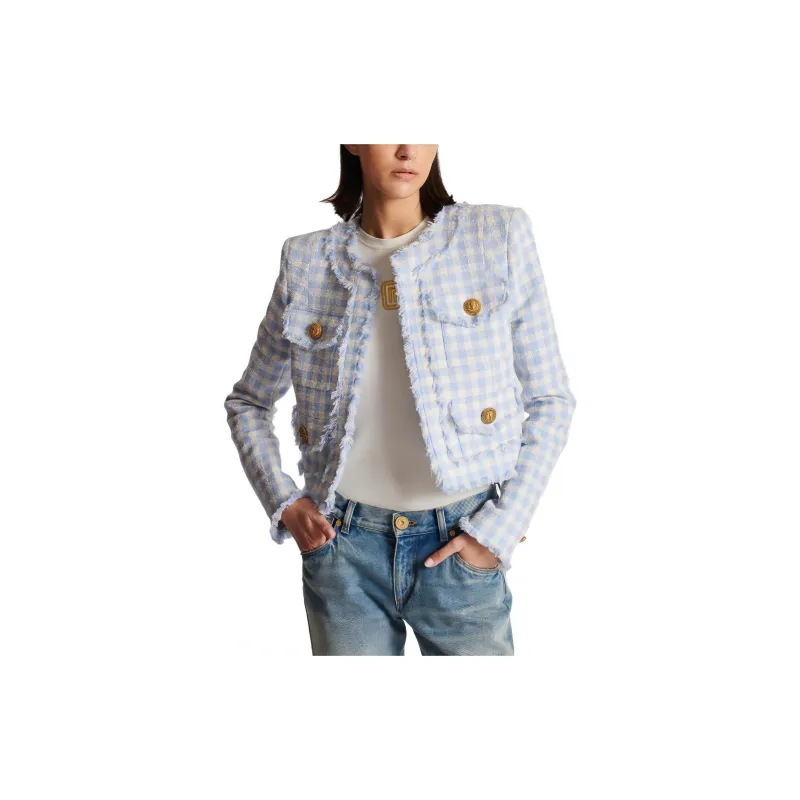 BALMAIN Gingham Tweed Jacket-4