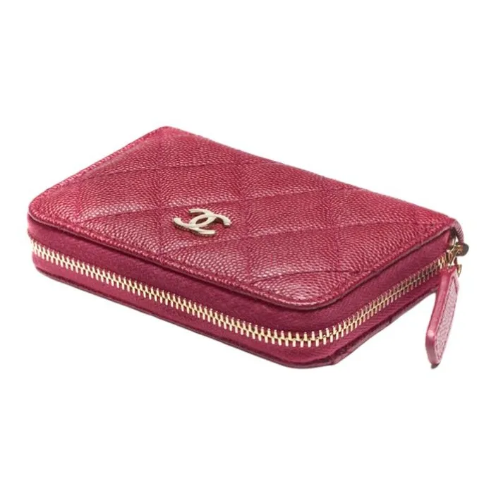 CHANEL 22K Autumn And Winter Shiny Calfskin Coin Purse Women's Burgundy-1