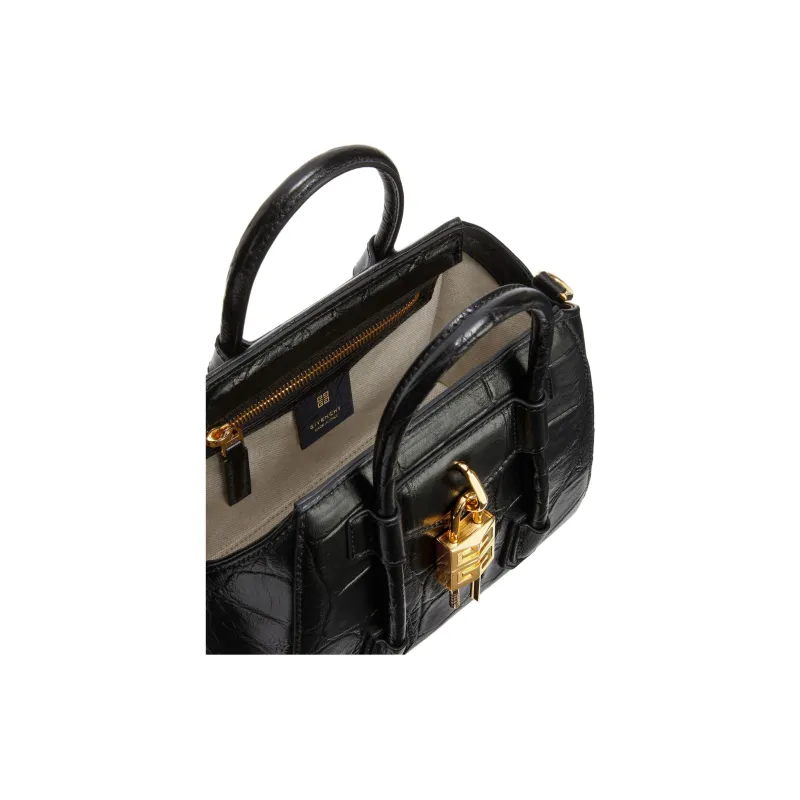 Givenchy Antigona Crocodile Pattern Embossed Cow Leather Shoulder Bag, Crossbody Bag, Handbag Mini Women's Black-3