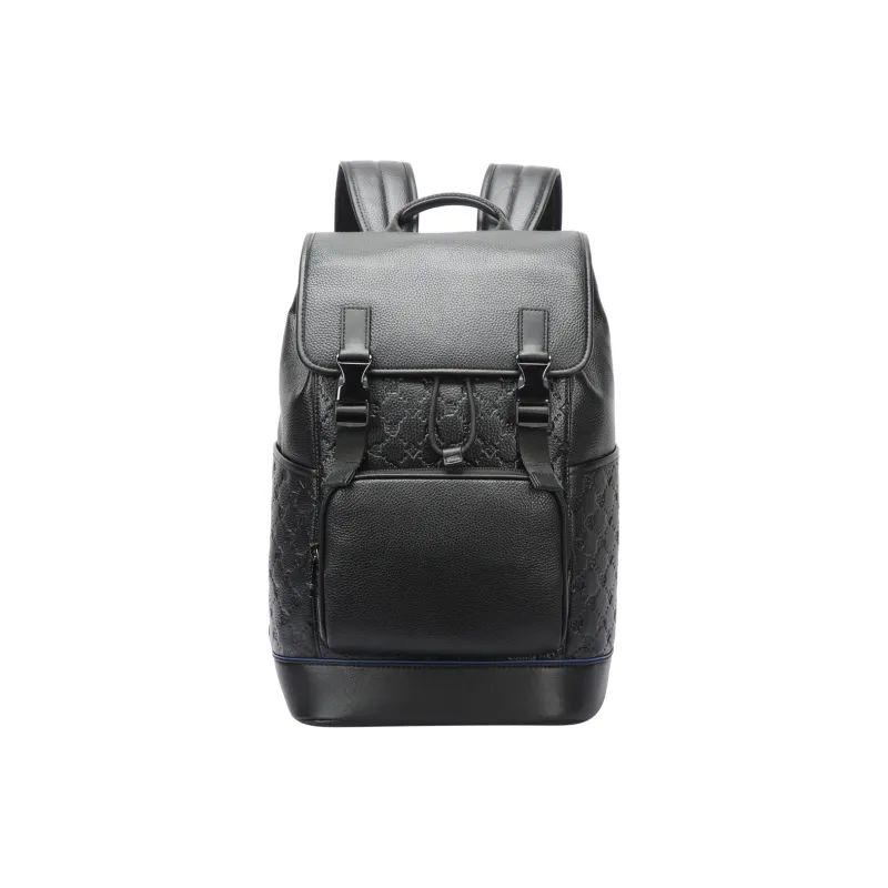 BOPAI Top Grain Cow Leather Backpack Regular Men's Black-1