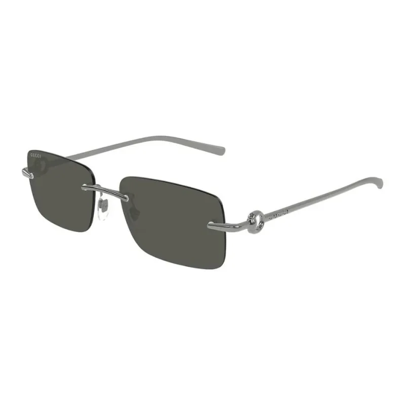 GUCCI Metal Rectangular Sunglasses Unisex Ruthenium Color-0