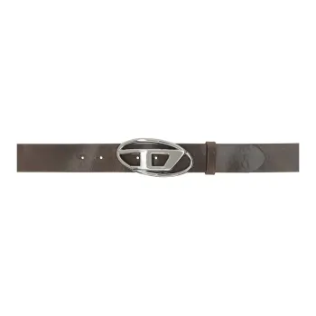 DIESEL Leather Metal Leather Belts Women's Gray Width 4CM