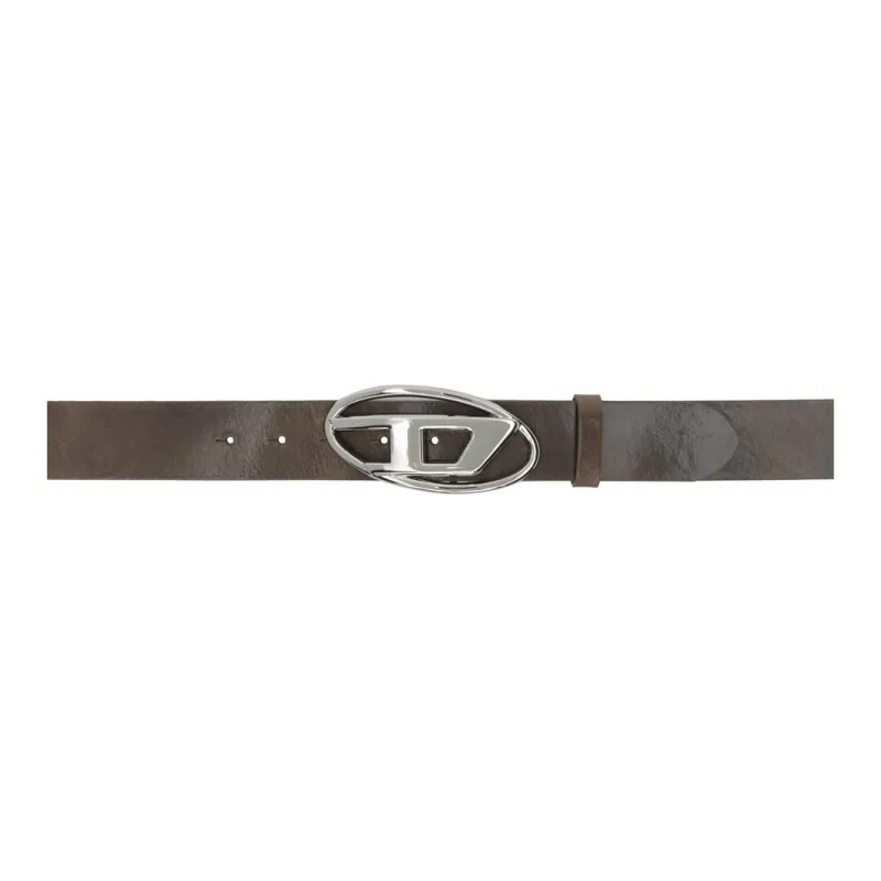 DIESEL Leather Metal Leather Belts Women's Gray Width 4CM-0