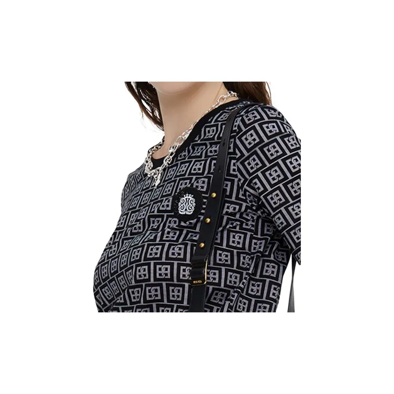 BESIONIA SS21 T Shirt Women's Black Geometric Pattern-5