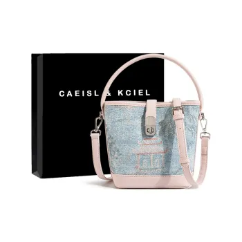 CAEISL&KCIEL Polyurethane Synthetic Leather Handbag Crossbody Bag Regular Women's Blue And White Embroidered Pink
