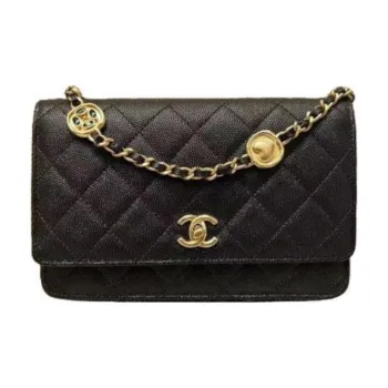 CHANEL 24A WOC Gold Coin On Chain Leather Crossbody Bag Women's Black