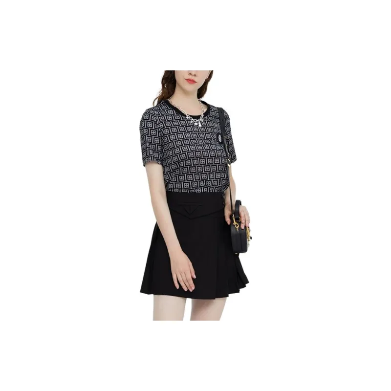 BESIONIA SS21 T Shirt Women's Black Geometric Pattern-2