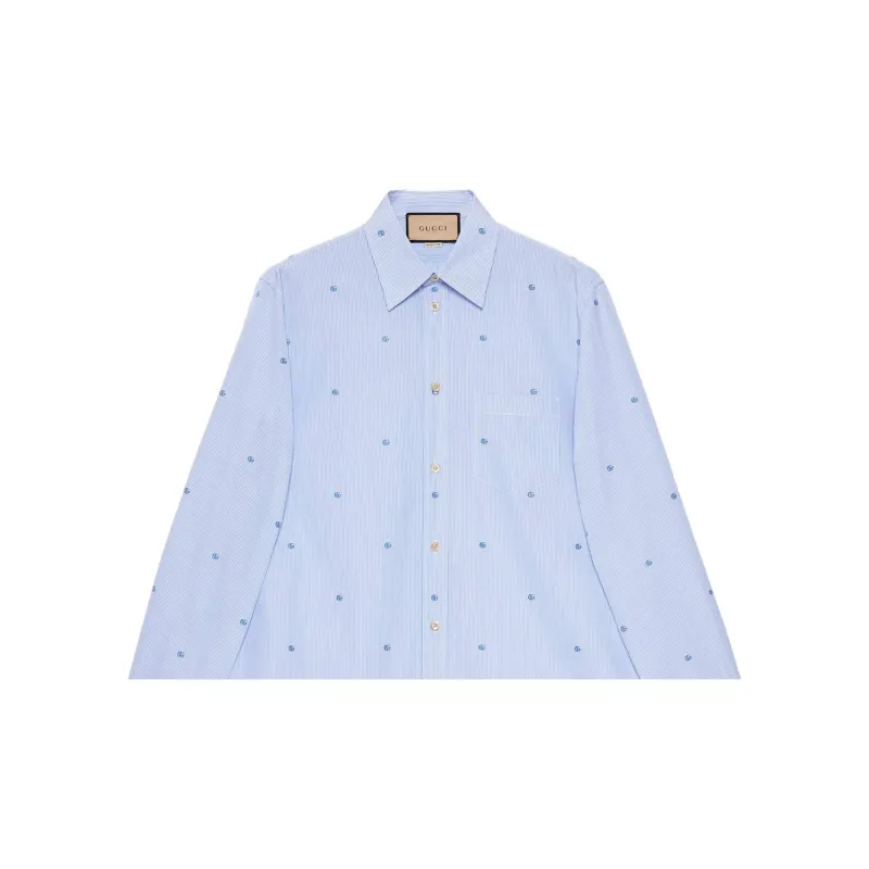 GUCCI Striped Logo embroidered Cotton Shirt-6