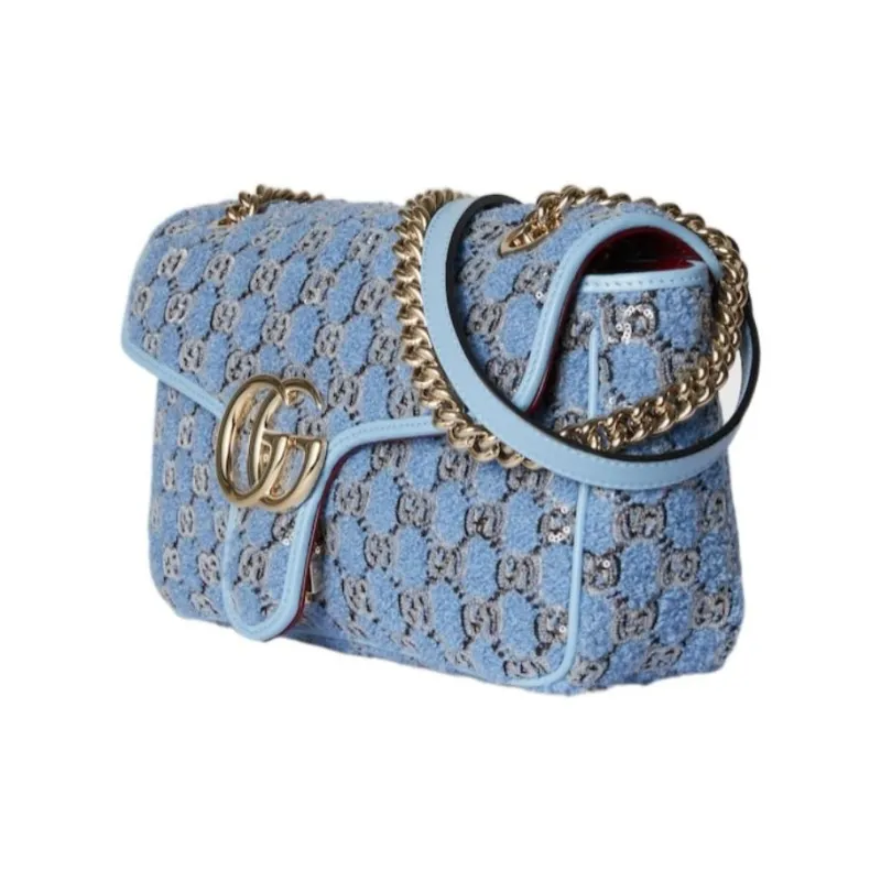 GUCCI GG Marmont Tweed Crossbody Bag, Shoulder Bag Trumpets Women's Blue-1