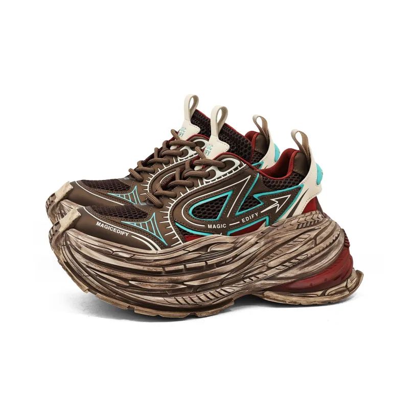 KMD Cushioning, Breathable, Height Increasing Low Top Chunky Sneakers Women's Coffee-1