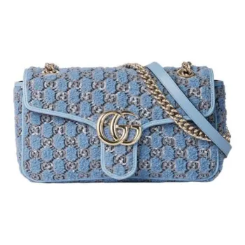 GUCCI GG Marmont Tweed Crossbody Bag, Shoulder Bag Trumpets Women's Blue