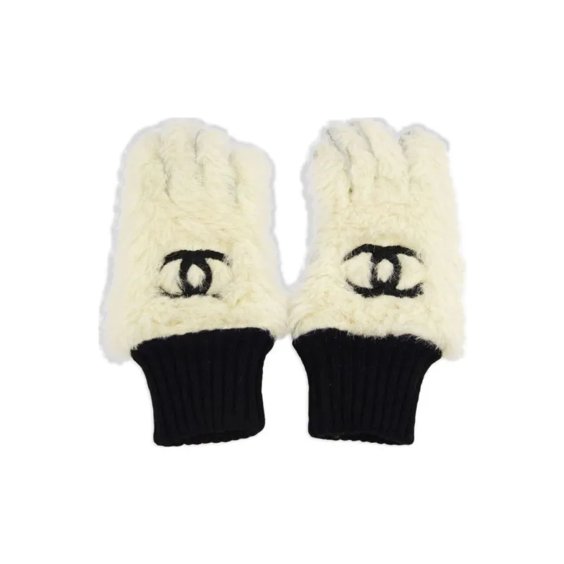 CHANEL Alpaca Gloves Women's White-0