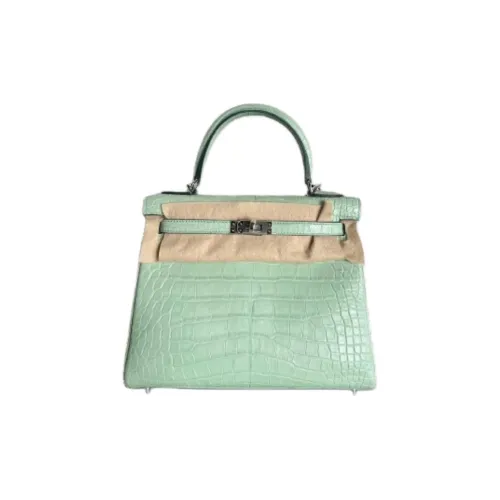 HERMES Kelly Matte Crocodile Leather Kelly Bag Handbag Regular Women's 6U Vert D'Eau Mint Kid/Aqua Kid