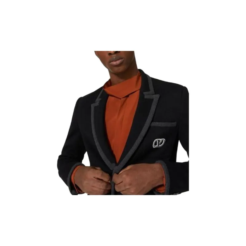 Valentino VLogo Signature Single Breasted Straight Hem Blazer-5