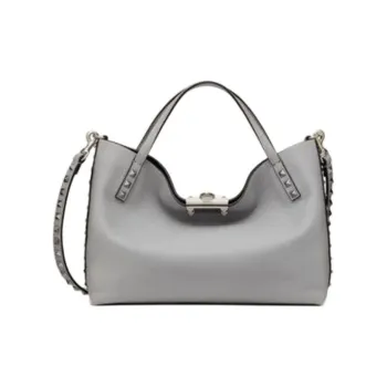 Valentino GARAVANIRockstud Grained Calfskin Shoulder Bag, Crossbody Bag, Handbag Small Size Women's Gray